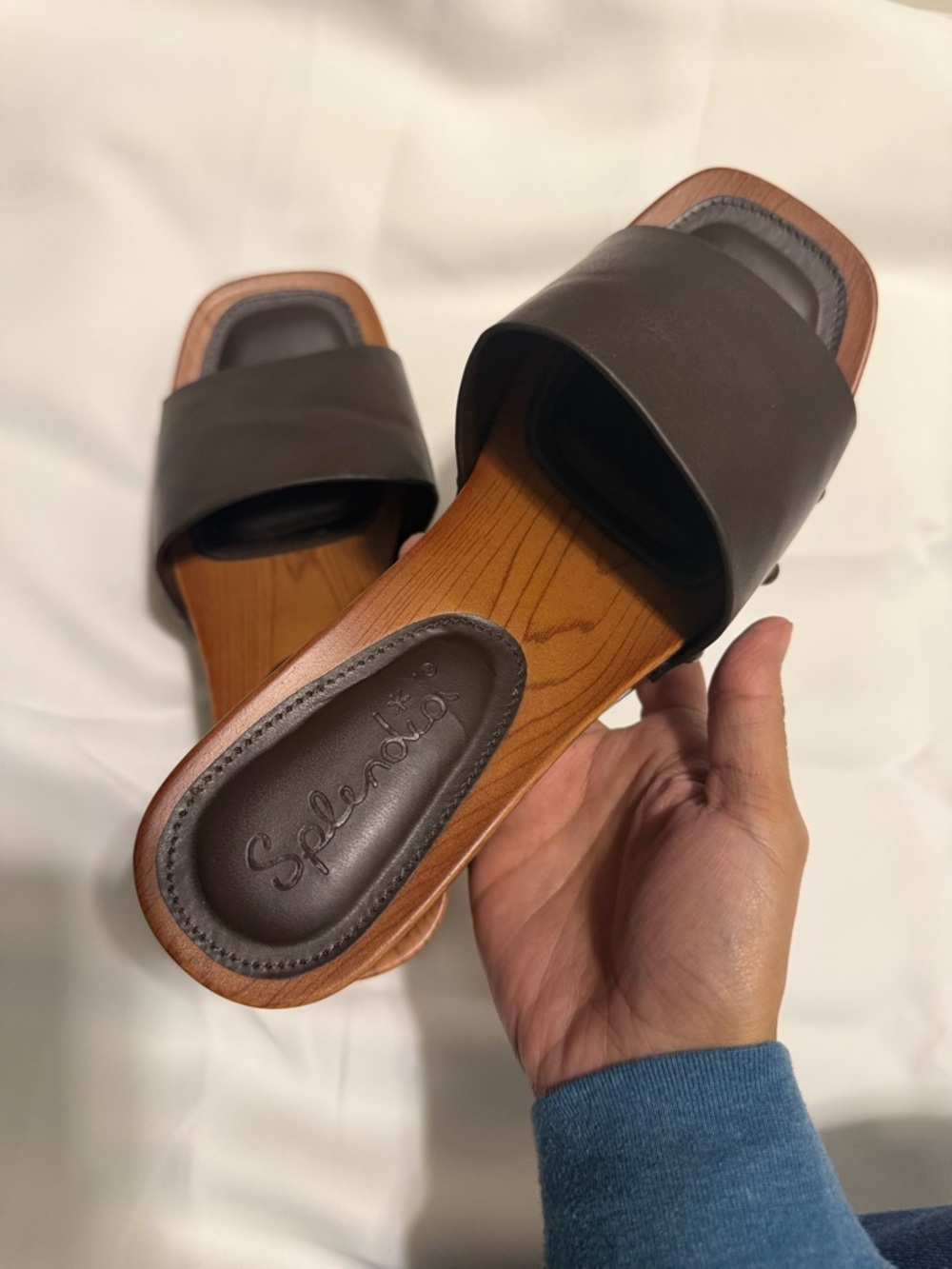Splendid Brown Leather Slide Platform Sandals
